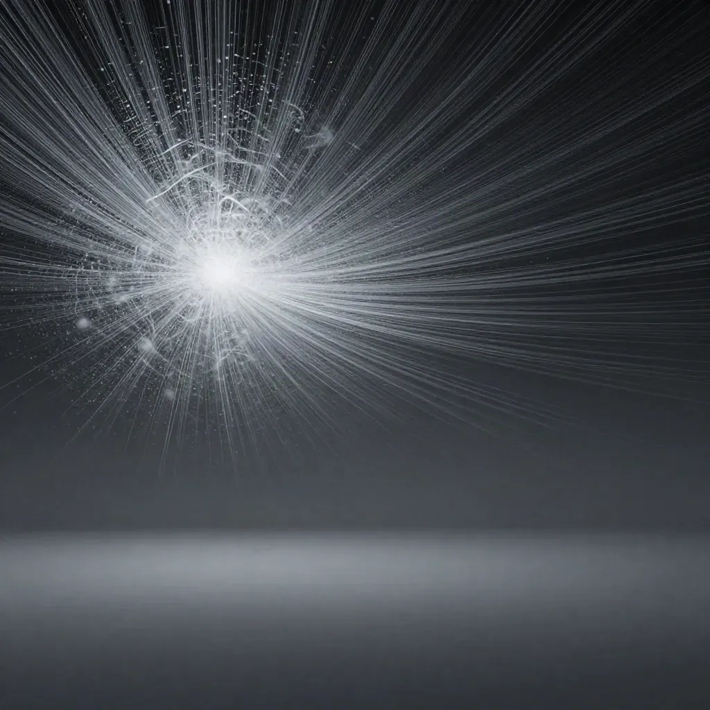 Silver filaments bloom in graphite haze, leaving calm empty space below for the headline.